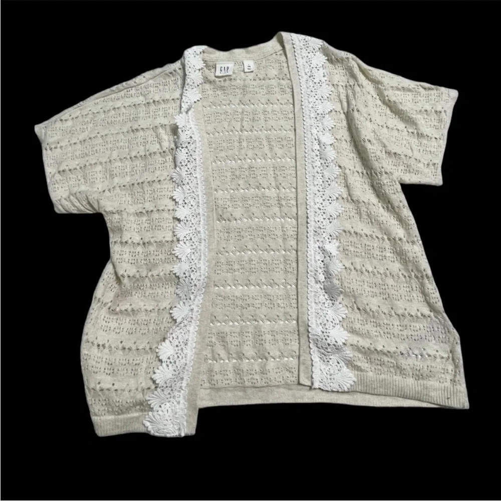 Gap Kids knit  Lace Trim Cardigan short sleeve Oatmeal Girl’s 10